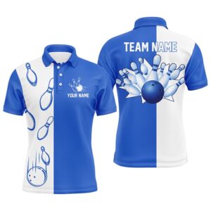 Blue And White Retro Vintage Bowling Polo…