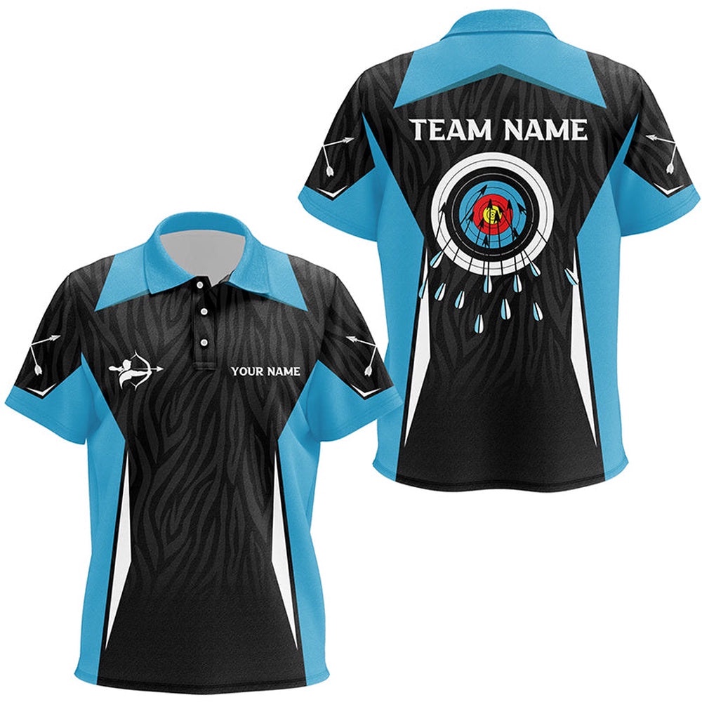 Blue Archery Polo Shirts Custom All Over Printed Archery Target Shirts, Custom Archery Team Polo Shirt