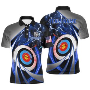 Blue Archery Target Thunder Lightning Men Polo…
