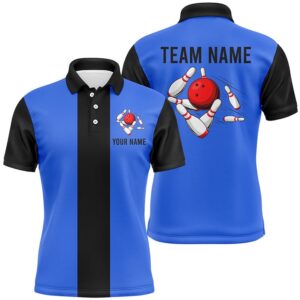 Blue Black Retro Bowling Polo Shirts For…