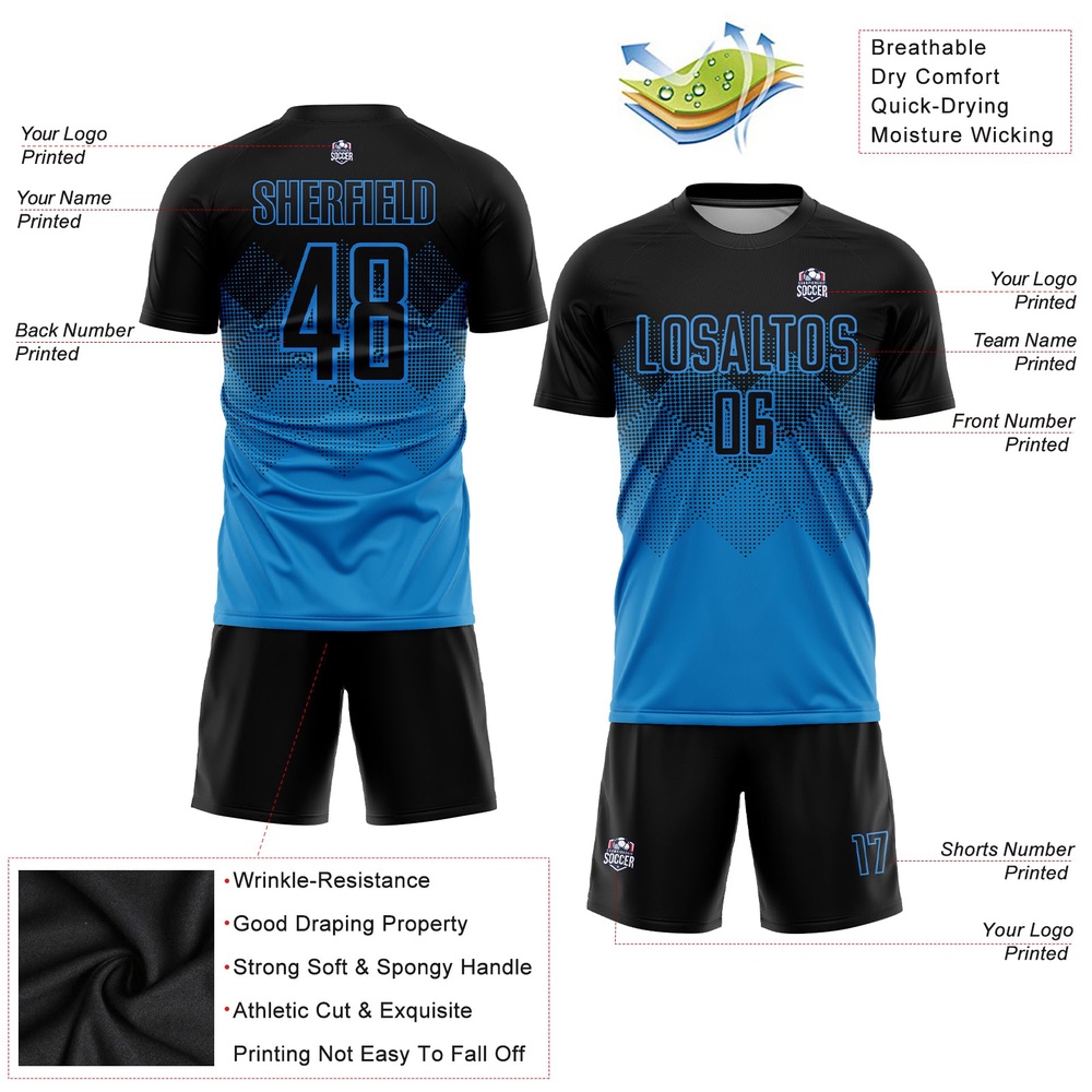Blue Black Sublimation Soccer Uniform Jersey, Custom Team Soccer Jersey Shirt
