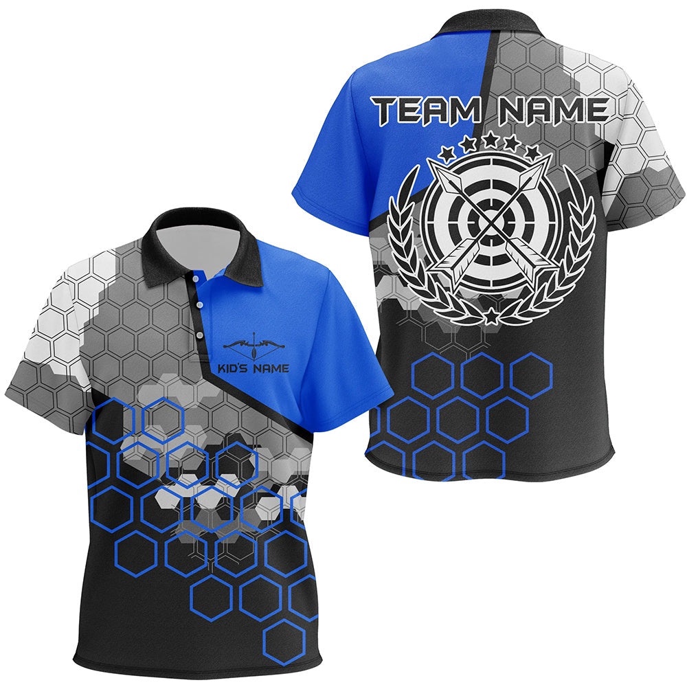 Blue Black Target Archery Polo Shirts Custom Bow And Arrow Archery Polo, Custom Archery Team Polo Shirt