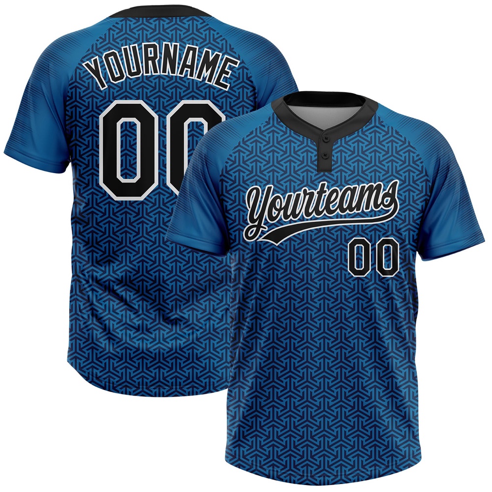 Blue Black White 3D Pattern Two Button Unisex Softball Jersey, Custom Team Softball Jersey Blue Black White 3D Pattern Two Button Unisex Softball Jersey, Custom Team Softball Jersey