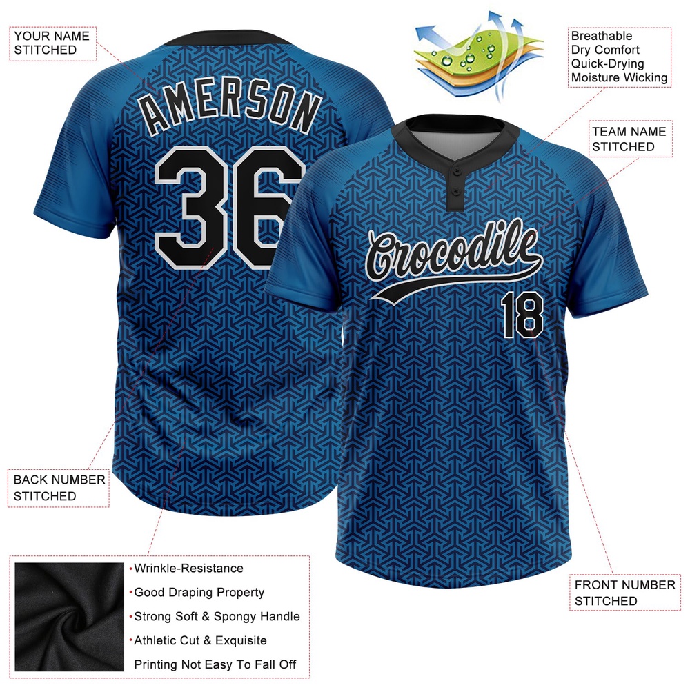 Blue Black White 3D Pattern Two Button Unisex Softball Jersey, Custom Team Softball Jersey Blue Black White 3D Pattern Two Button Unisex Softball Jersey, Custom Team Softball Jersey