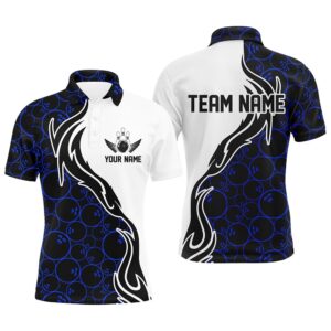 Blue Bowling Pattern Custom Men Bowling Polo…
