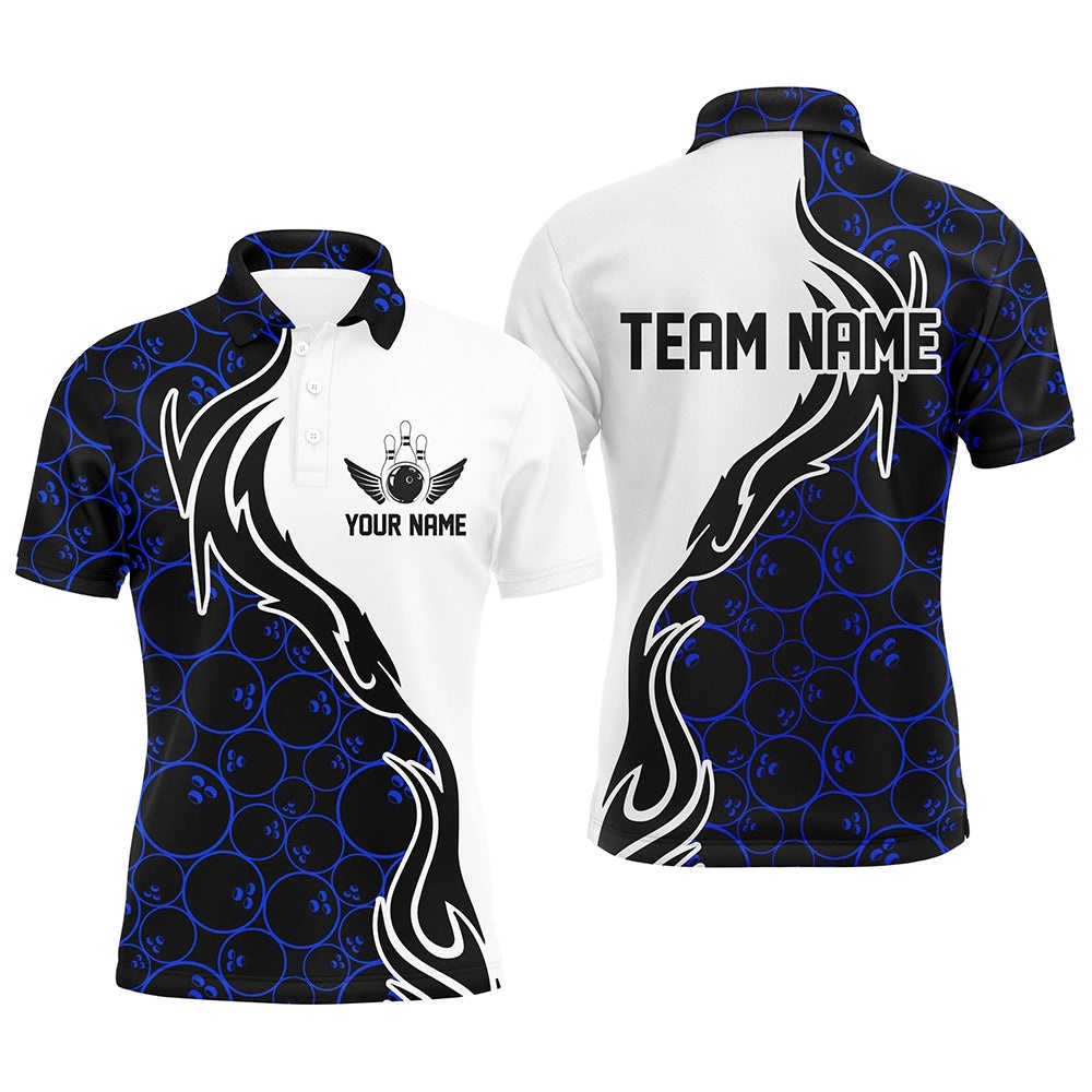 Blue Bowling Pattern Custom Men Bowling Polo Shirts Flame Bowling Team Polo Shirt Bowling Tournament, Personalized Bowling Team Shirt Blue Bowling Pattern Custom Men Bowling Polo Shirts Flame Bowling Team Polo Shirt Bowling Tournament, Personalized Bowling Team Shirt