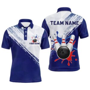 Blue Bowling Polo Shirt For Men Retro…