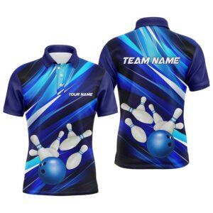 Blue Bowling Polo Shirts For Men, Bowling…