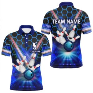 Blue Bowling Shirt For Men Custom Name…