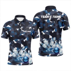 Blue Camo Bowling Men’s Polo Shirt, Custom…