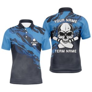 Blue Camo Skull Bowling Polo Shirt For…