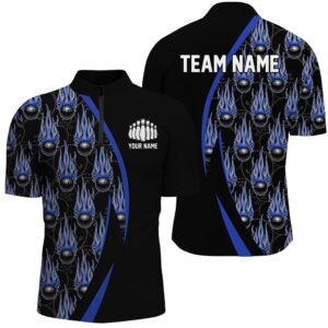 Blue Flame Bowling Ball Pattern Bowling Shirts…