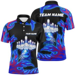 Blue Flame Bowling Team Polo Shirt, Mens…