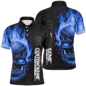Blue Flame Skull Custom Bowling Polo Shirts…