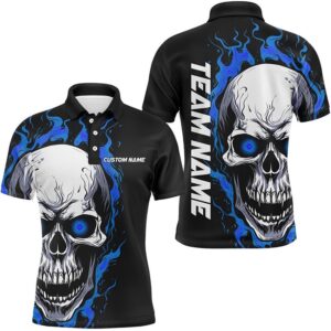 Blue Flame Skull Sport Polo Shirt, Custom…