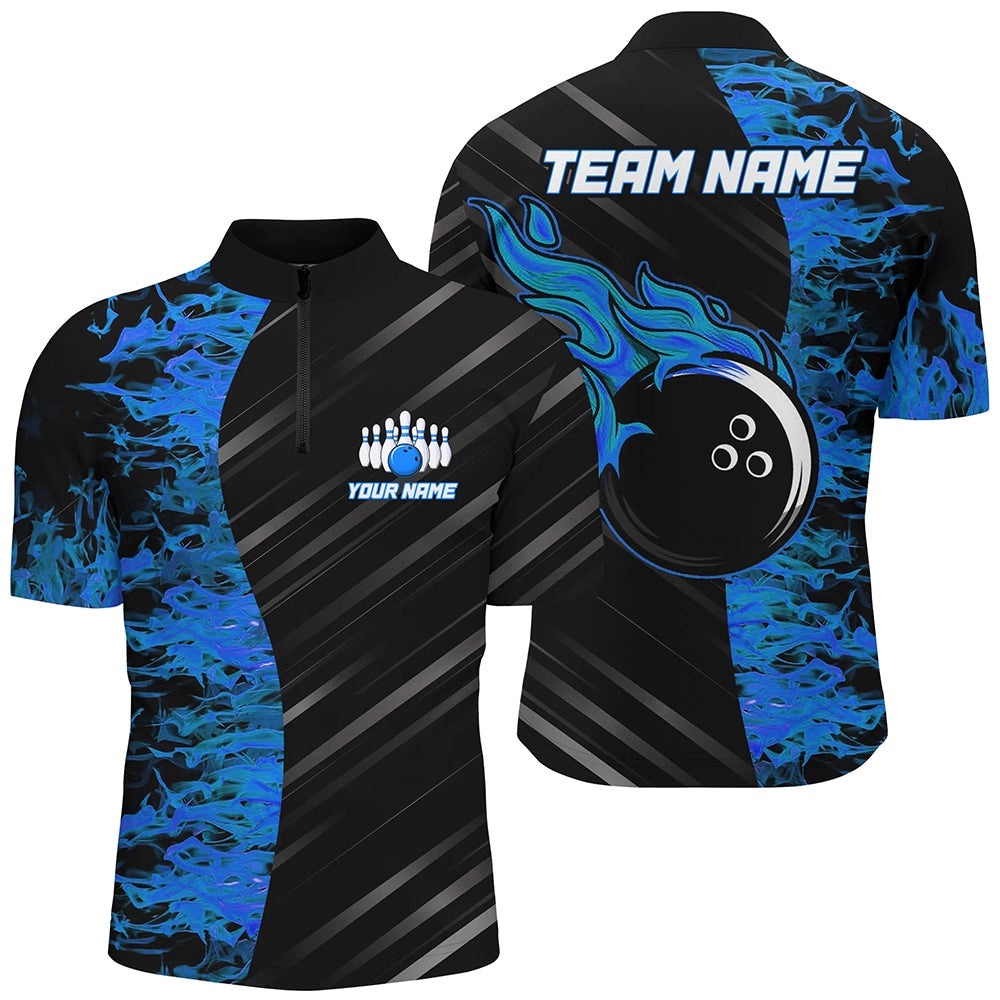 Blue Flames Bowling Jersey Men Women Bowling Jersey For Team, Custom Bowling Team Jersey Shirt