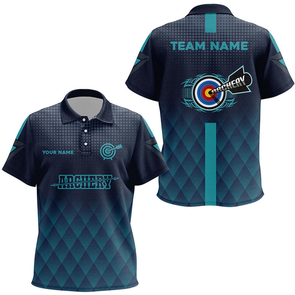Blue Gradient Archery Target Polo Shirts Custom Team Name Archery Polo, Custom Archery Team Polo Shirt