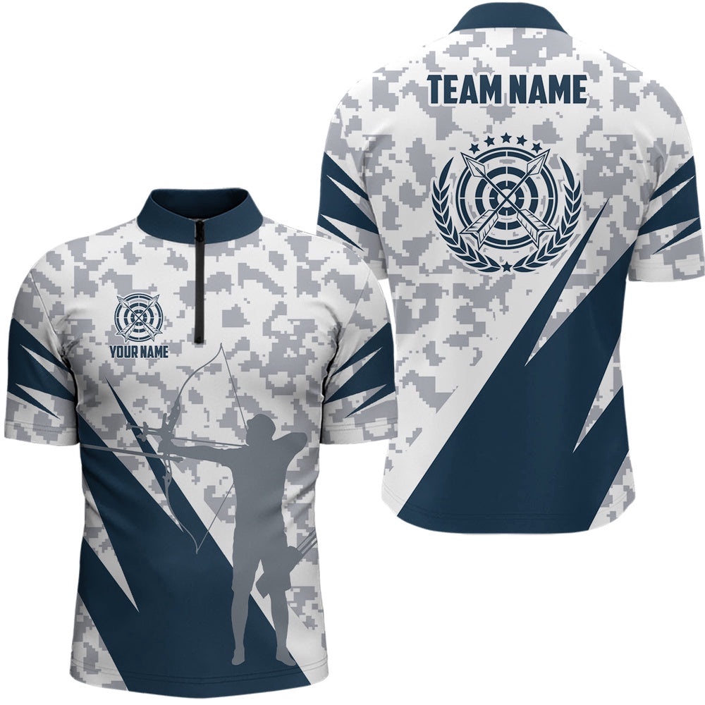 Blue Grey Digital Camo Archery Men Jersey Shirts Custom Team Name Archery Jerseys, Custom Archery Team Shirt