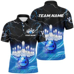 Blue Light Lightning Thunder Mens Bowling Polo…