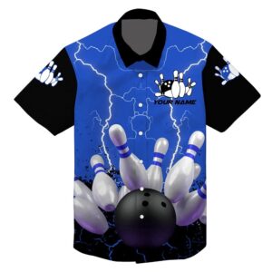 Blue Lightning Hawaiian Bowling Shirts, Custom Bowling Shirt, Custom Team Bowling Hawaiian Shirt