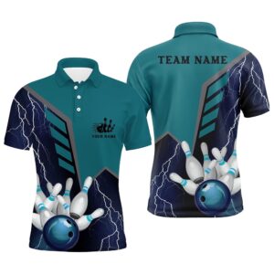 Blue Lightning Men’s Bowling Polo Shirt Custom…