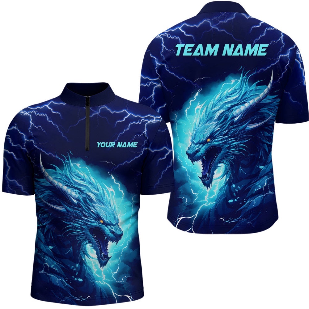 Blue Lightning Thunder Dragon Bowling Team Shirts Men Bowling League Jersey Bowler Outfit, Custom Bowling Team Jersey Shirt Blue Lightning Thunder Dragon Bowling Team Shirts Men Bowling League Jersey Bowler Outfit, Custom Bowling Team Jersey Shirt
