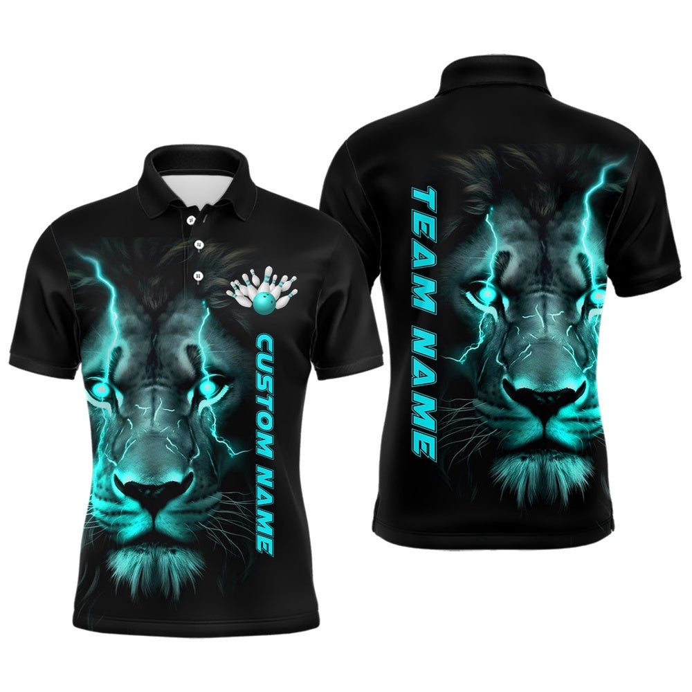 Blue Lion Custom Men Bowling Polo Shirts Bowling League Shirts Bowling Team Polo Shirt Outfits, Personalized Bowling Team Shirt