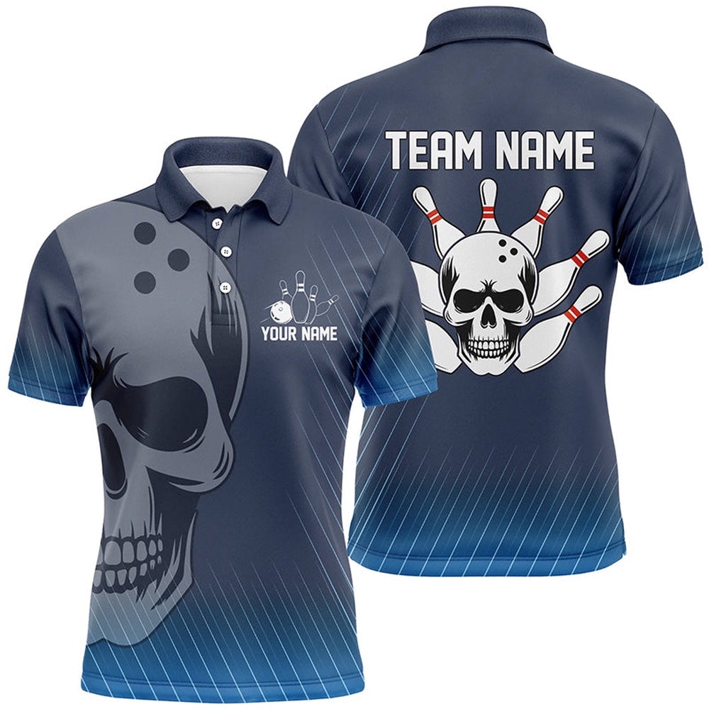 Blue Skull Bowling Shirts Men & Women Custom Polo Bowling Team Polo Shirt Unisex, Personalized Bowling Team Shirt