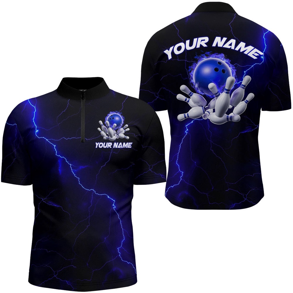 Blue Thunder Lightning Flame Bowling Ball Bowling Team Shirts For Men And Women Bowlers, Custom Bowling Team Jersey Shirt Blue Thunder Lightning Flame Bowling Ball Bowling Team Shirts For Men And Women Bowlers, Custom Bowling Team Jersey Shirt