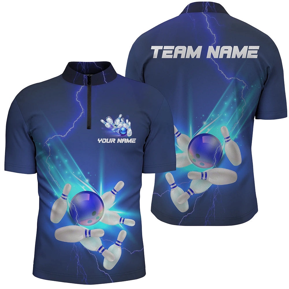 Blue Thunder Lightning Polo Bowling Shirts Strike Bowling Team Jersey Unisex Shirt, Custom Bowling Team Jersey Shirt