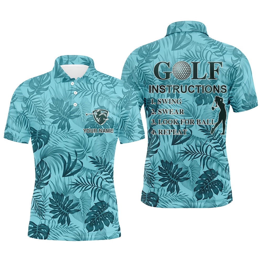 Blue Tropical Plants Men’s Golf Polos Shirts Custom Golf Instruction Swing Swear Look For Ball Repeat, Golf Polo Shirt, Golf Shirts Blue Tropical Plants Men’s Golf Polos Shirts Custom Golf Instruction Swing Swear Look For Ball Repeat, Golf Polo Shirt, Golf Shirts
