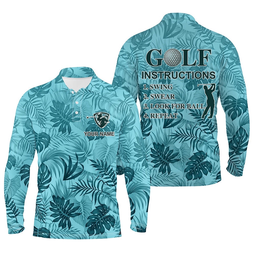 Blue Tropical Plants Men’s Golf Polos Shirts Custom Golf Instruction Swing Swear Look For Ball Repeat, Golf Polo Shirt, Golf Shirts Blue Tropical Plants Men’s Golf Polos Shirts Custom Golf Instruction Swing Swear Look For Ball Repeat, Golf Polo Shirt, Golf Shirts