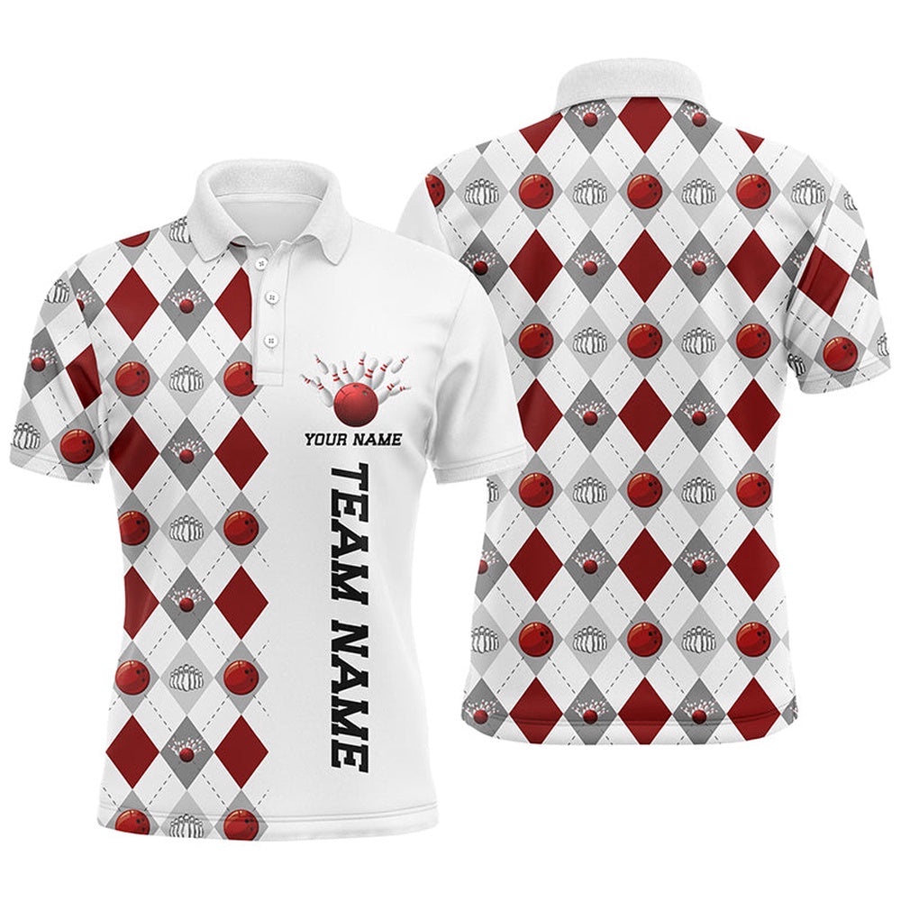 Bowling Argyle Pattern Shirts Bowling Team Polo Shirt For Men Christmas Bowling Shirts, Personalized Bowling Team Shirt