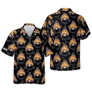Bowling Ball Flame Hawaiian Shirts, Custom Bowling Shirt, Custom Team Bowling Hawaiian Shirt