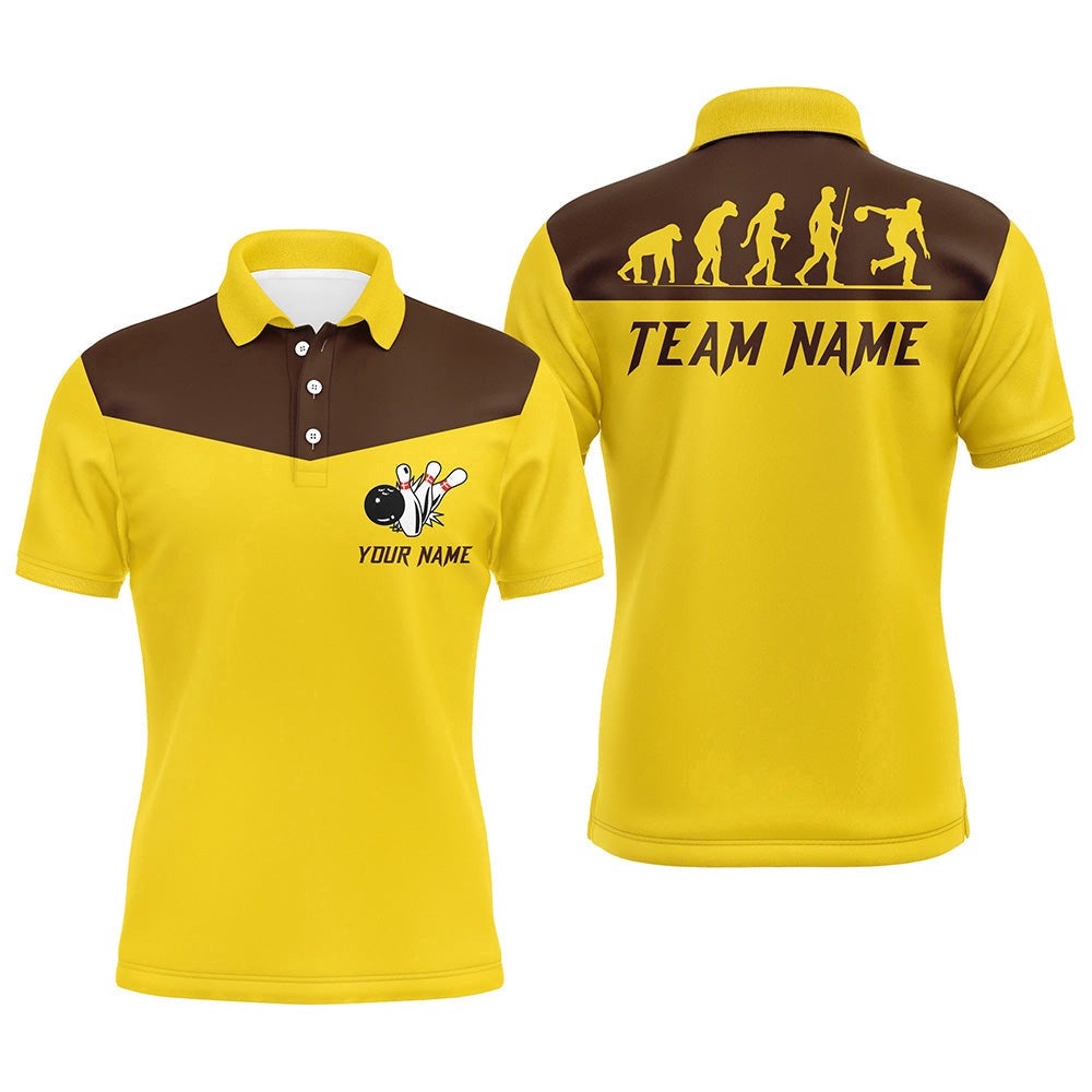 Bowling Evolution Bowling Polo Shirts For Men Custom Retro Bowling Team Polo Shirt Yellow, Personalized Bowling Team Shirt Bowling Evolution Bowling Polo Shirts For Men Custom Retro Bowling Team Polo Shirt Yellow, Personalized Bowling Team Shirt