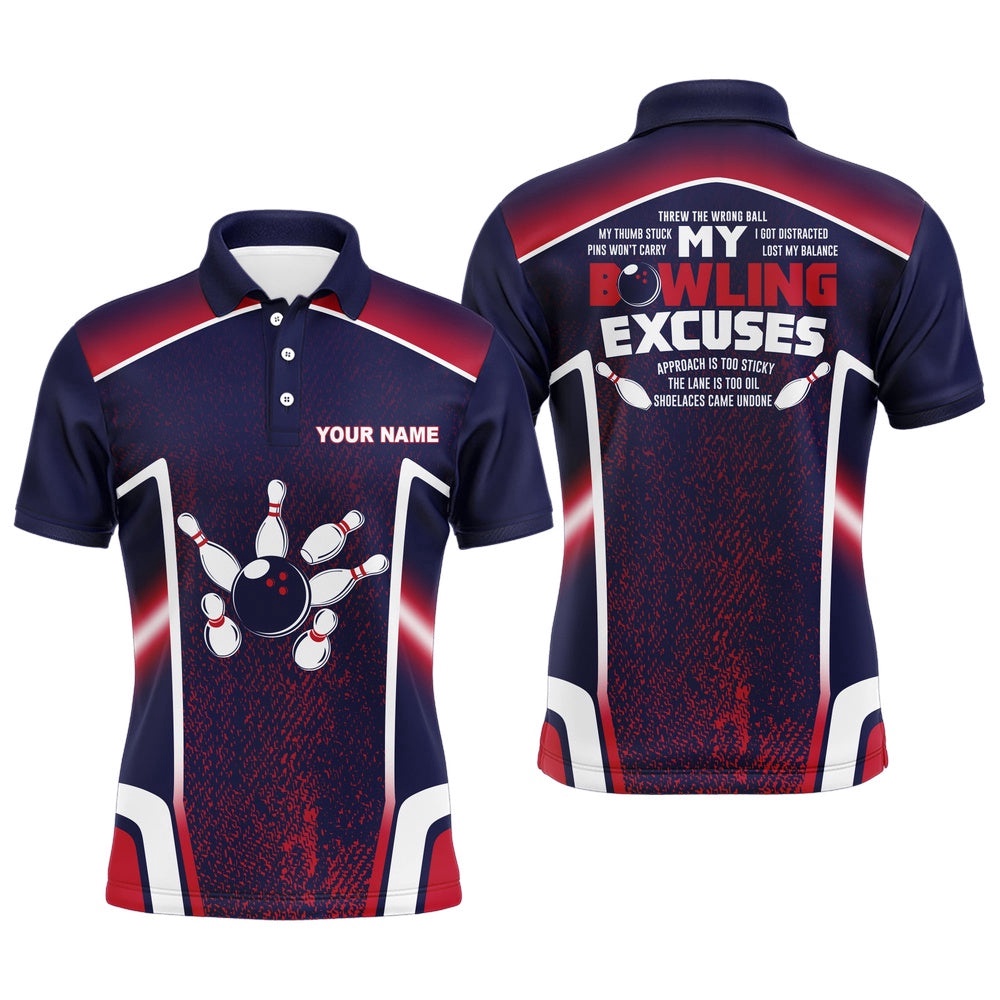 Bowling Excuses Shirt, Funny Polo Bowling Shirt For Men, Custom Name Bowling Polo Shirt Short Sleeve, Personalized Bowling Team Shirt