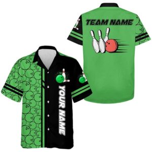 Bowling Hawaiian Shirts, Custom Black Green Camo…