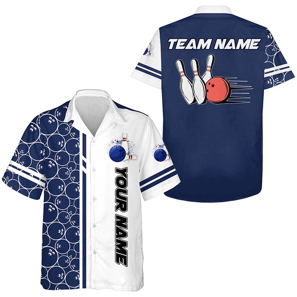 Bowling Hawaiian Shirts, Custom White And Blue Camo Vintage Bowling Shirts, Custom Team Bowling Hawaiian Shirt