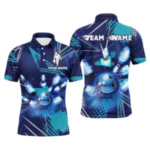 Bowling Polo Shirt For Men Custom Blue…