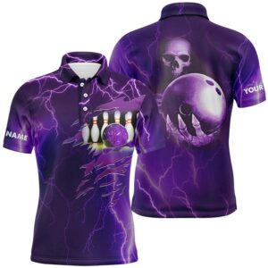 Bowling Polo Shirt For Men Purple Lightning…