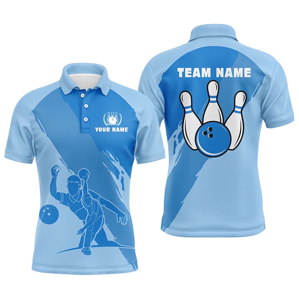 Bowling Polo Shirts For Men, Custom Blue Team Bowling Polo Shirt For Men, Personalized Bowling Team Shirt Bowling Polo Shirts For Men, Custom Blue Team Bowling Polo Shirt For Men, Personalized Bowling Team Shirt