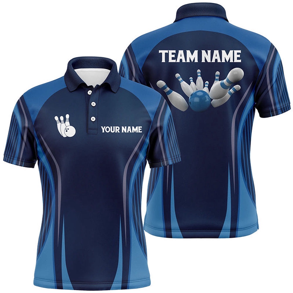 Bowling Polo Shirts For Men Custom Bowling Ball And Pins Blue Vintage Bowling Team Polo Shirt, Personalized Bowling Team Shirt Bowling Polo Shirts For Men Custom Bowling Ball And Pins Blue Vintage Bowling Team Polo Shirt, Personalized Bowling Team Shirt