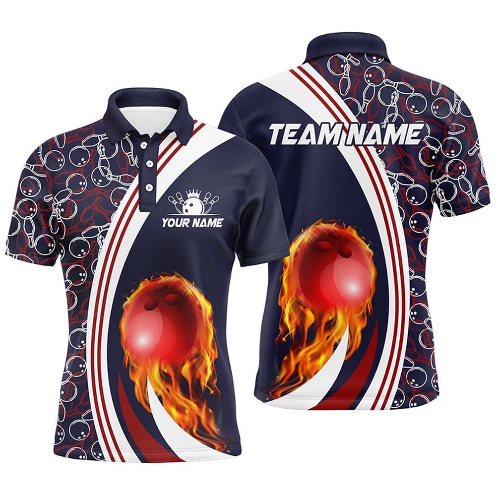 Bowling Polo Shirts For Men Custom Camo Flame Bowling Ball Fire Bowling Team League Polo Shirt Navy, Personalized Bowling Team Shirt Bowling Polo Shirts For Men Custom Camo Flame Bowling Ball Fire Bowling Team League Polo Shirt Navy, Personalized Bowling Team Shirt