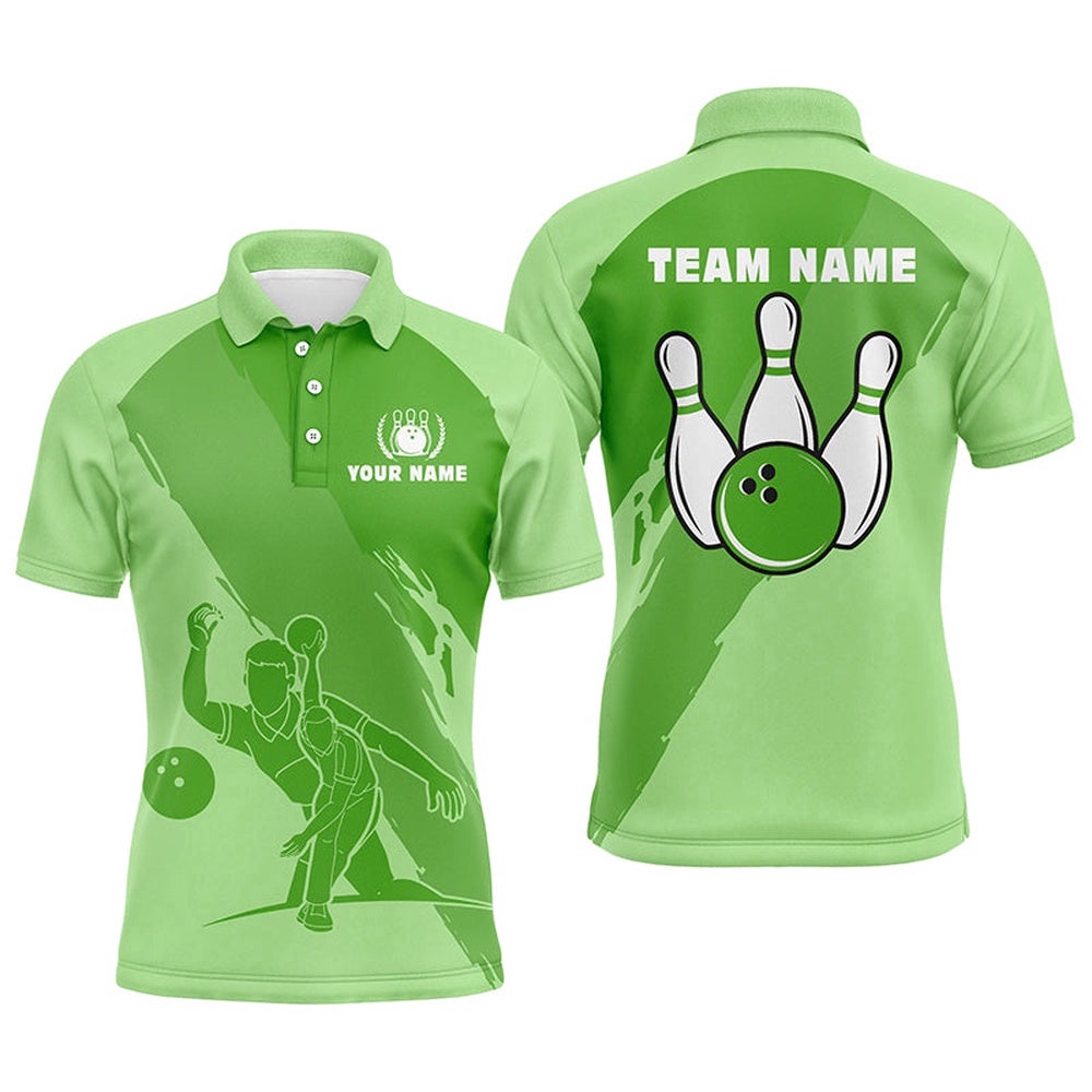 Bowling Polo Shirts For Men, Custom Green Team Bowling Polo Shirt For Men, Personalized Bowling Team Shirt Bowling Polo Shirts For Men, Custom Green Team Bowling Polo Shirt For Men, Personalized Bowling Team Shirt