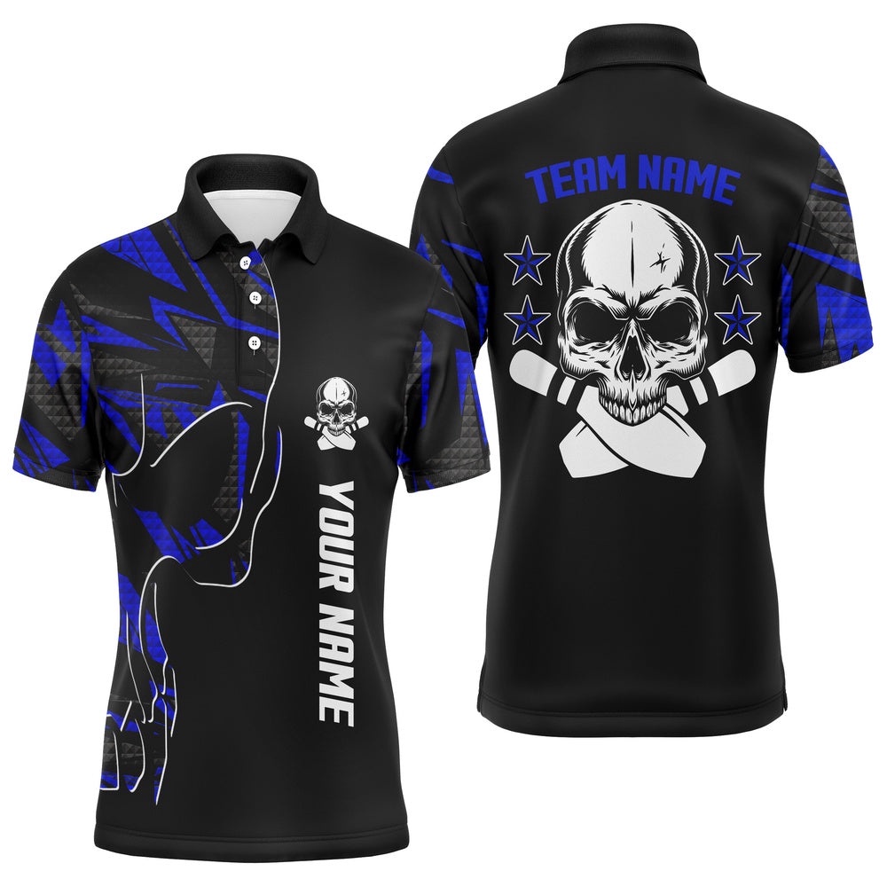 Bowling Polo Shirts For Men Custom Name And Team Name Skull Bowling, Team Bowling Shirts Blue, Personalized Bowling Team Shirt Bowling Polo Shirts For Men Custom Name And Team Name Skull Bowling, Team Bowling Shirts Blue, Personalized Bowling Team Shirt