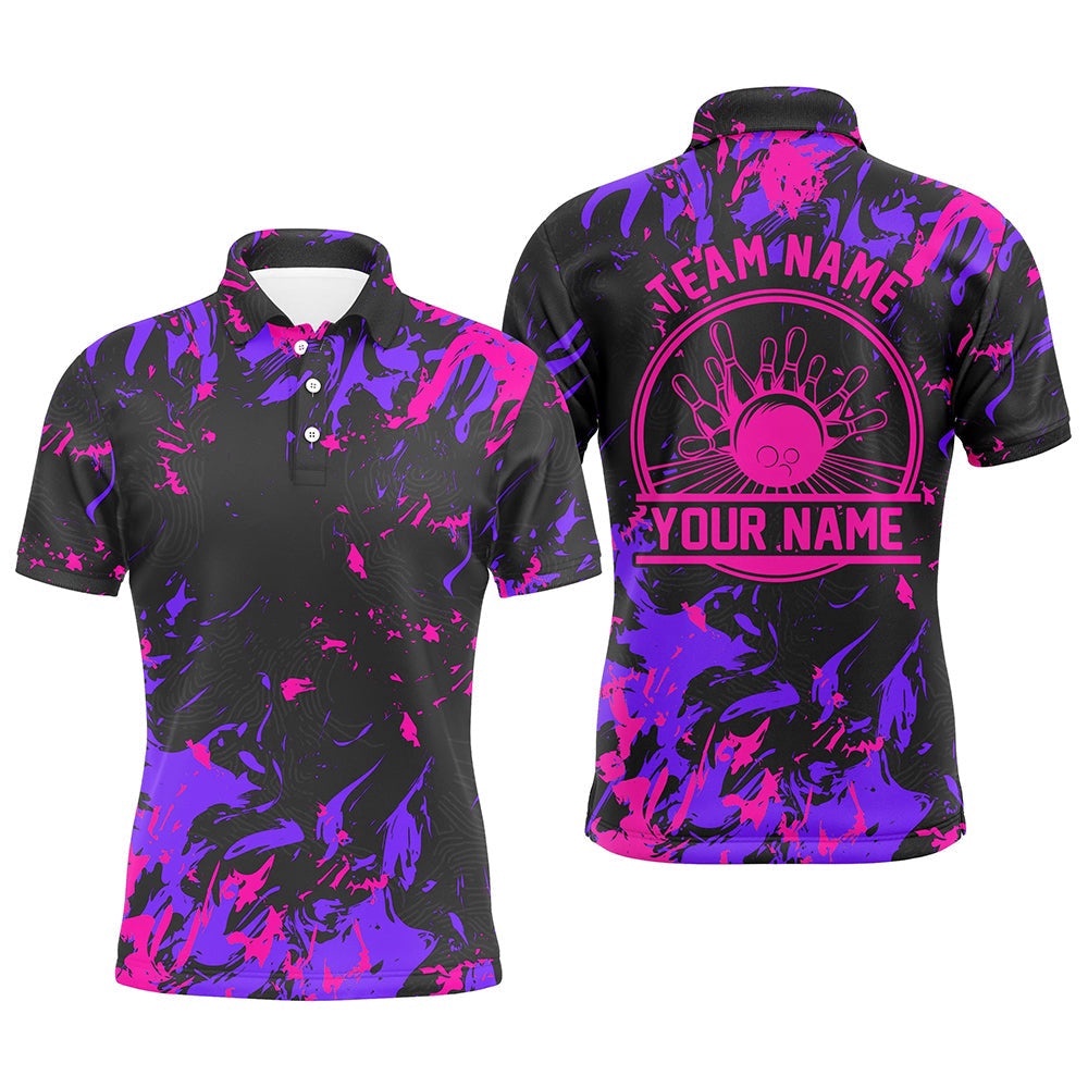 Bowling Polo Shirts Men Bowling Balls And Pins Bowling Team Shirts Pink And Purple, Personalized Bowling Team Shirt Bowling Polo Shirts Men Bowling Balls And Pins Bowling Team Shirts Pink And Purple, Personalized Bowling Team Shirt