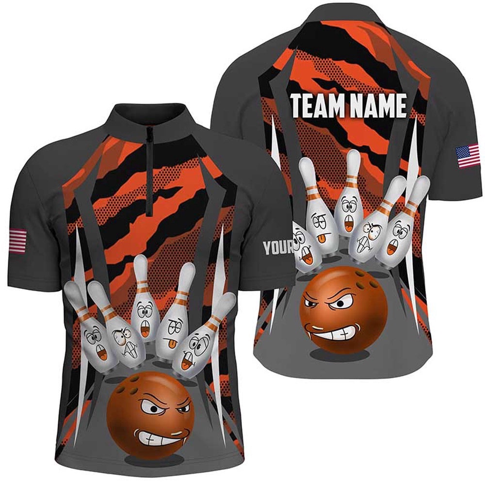Bowling Shirt For Men Camo Bowling Team League Funny Orange Polo Bowling Shirt Unisex, Custom Bowling Team Jersey Shirt
