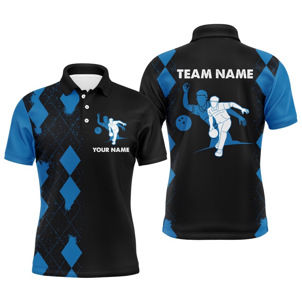 Bowling Shirt For Men, Custom Name Blue&Black Polo Bowler Team Shirt For Bowling Lover, Personalized Bowling Team Shirt Bowling Shirt For Men, Custom Name Blue&Black Polo Bowler Team Shirt For Bowling Lover, Personalized Bowling Team Shirt