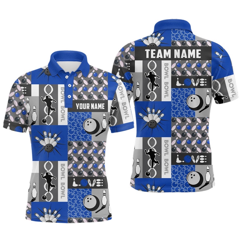 Bowling Shirt For Mens Custom Bowling Pattern Team Polo Shirt Shirt Blue, Personalized Bowling Team Shirt Bowling Shirt For Mens Custom Bowling Pattern Team Polo Shirt Shirt Blue, Personalized Bowling Team Shirt