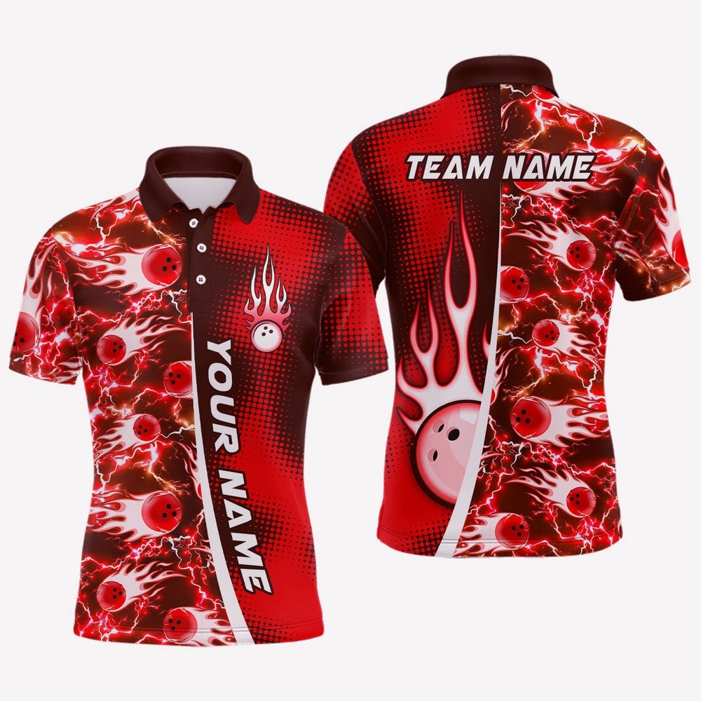 Bowling Shirt For Mens Custom Name Bowling Flame Lightning Team Polo Shirt Shirt , Personalized Bowling Team Shirt Bowling Shirt For Mens Custom Name Bowling Flame Lightning Team Polo Shirt Shirt , Personalized Bowling Team Shirt